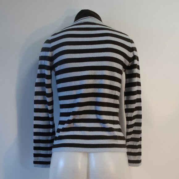 Womens Iris Singer Ice Blue Brown Striped Pure Cashmere Turtleneck Sweater S - Picture 5 of 12